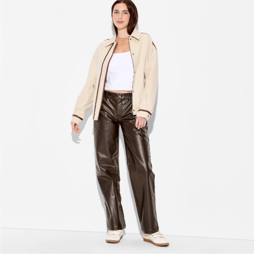 NWT wild fable Straight Leg Faux Leather Pants - Brown 8